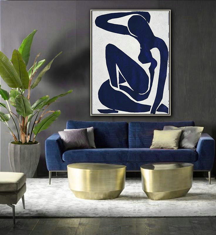 Buy Hand Painted Navy Blue Abstract Painting Nude Art Online,Wall Art Ideas For Living Room #X3N0